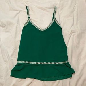 Emerald green tank top with embroidered edges size medium